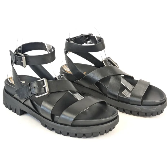 NEW Sam Edelman Eleanora Ankle Strap Gladiator Lug Sole Black Sandal Siz… - Picture 7 of 16